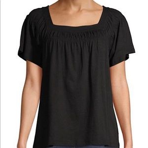Black square neck flutter sleeve top